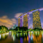 Marina Bay Sands Hotel at dusk, Marina Bay, Downtown Core, Singapore