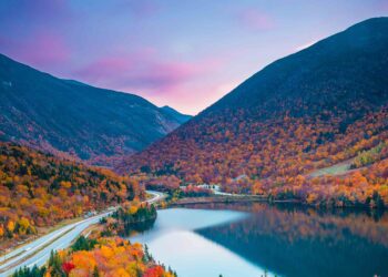 Franconia Notch State Park, New Hampshire in the fall.